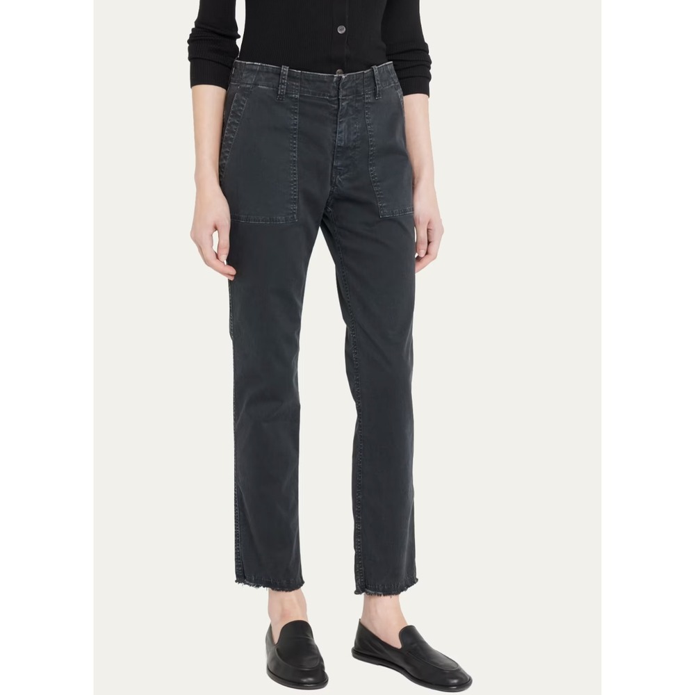 Nili Lotan Jenna Cropped Raw Edge Pants Dark Gray Carbon Straight Leg Womens 4